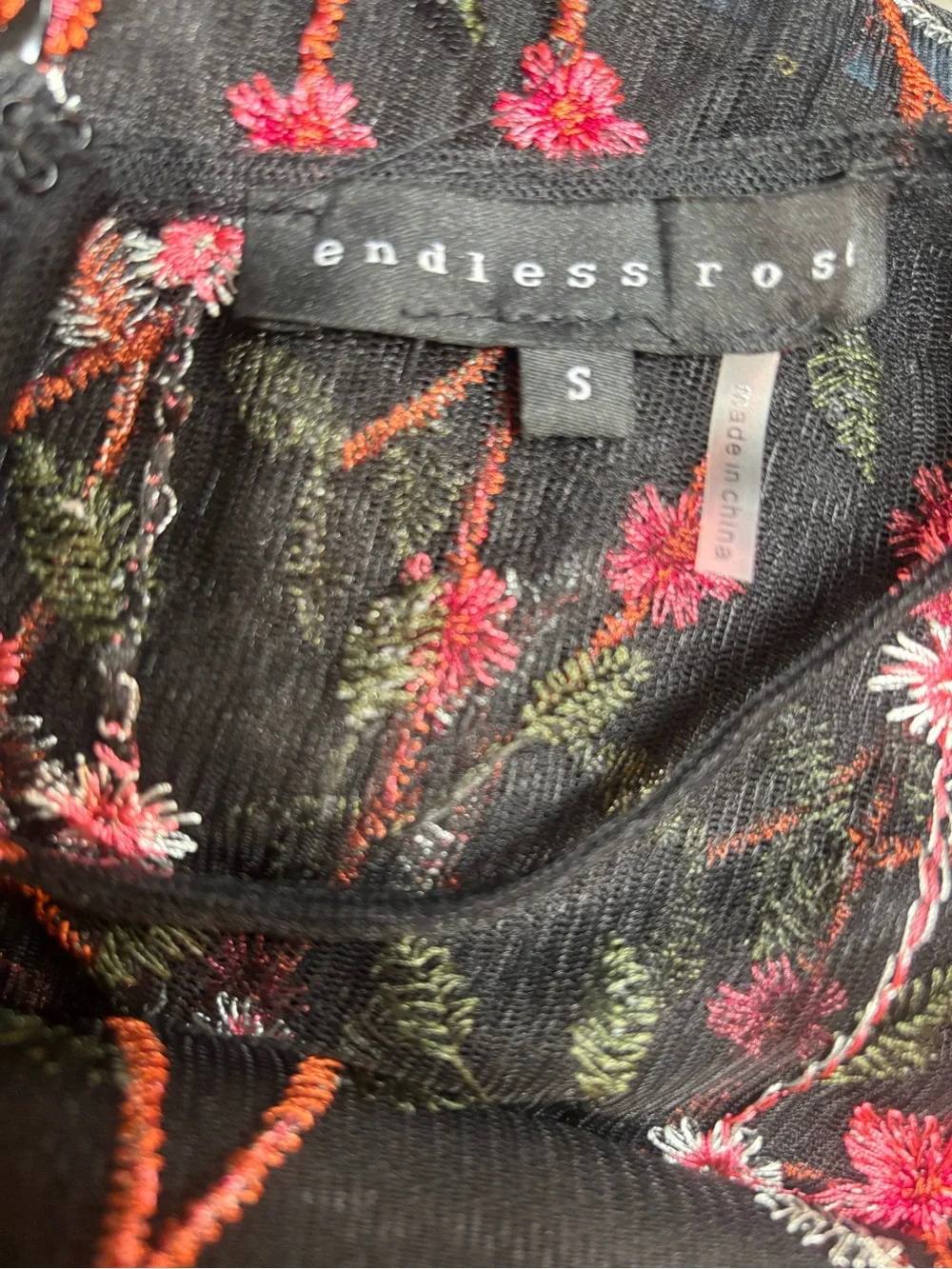 Floral Embroidered Black Maxi Dress with Sheer Overlay - Picture 10 of 15